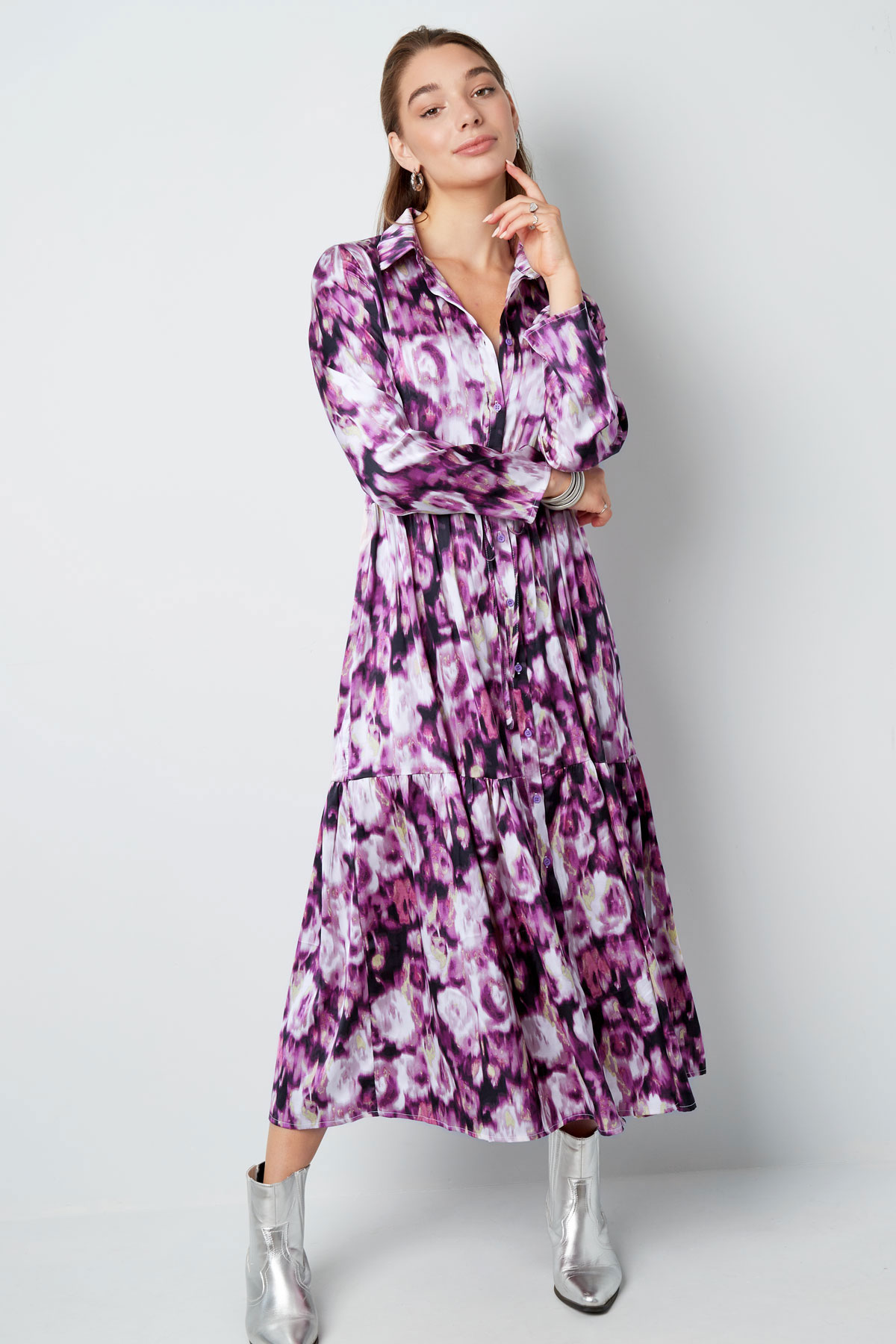 Robe longue imprimé fleuri violet h5 Image2